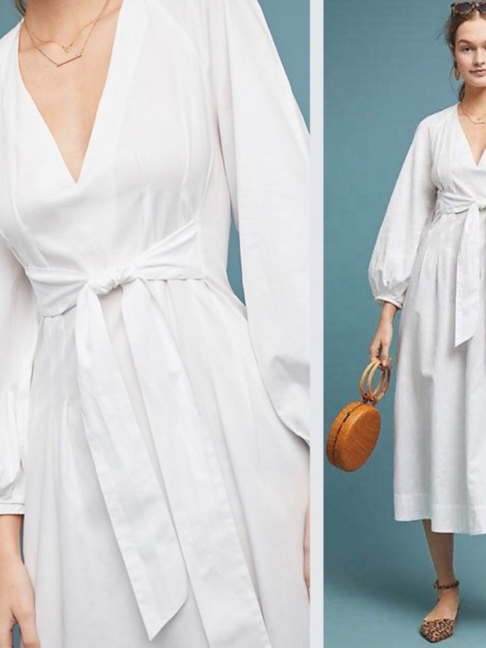 Mara Hoffman White Wrap Midi Dress with Tie Waist